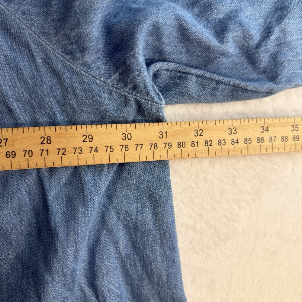 Old Navy Plus 4X Poet Blouse‎ Puff Sleeve Non Stretch Jean Ruffle Trimmed Boho - Picture 10 of 13